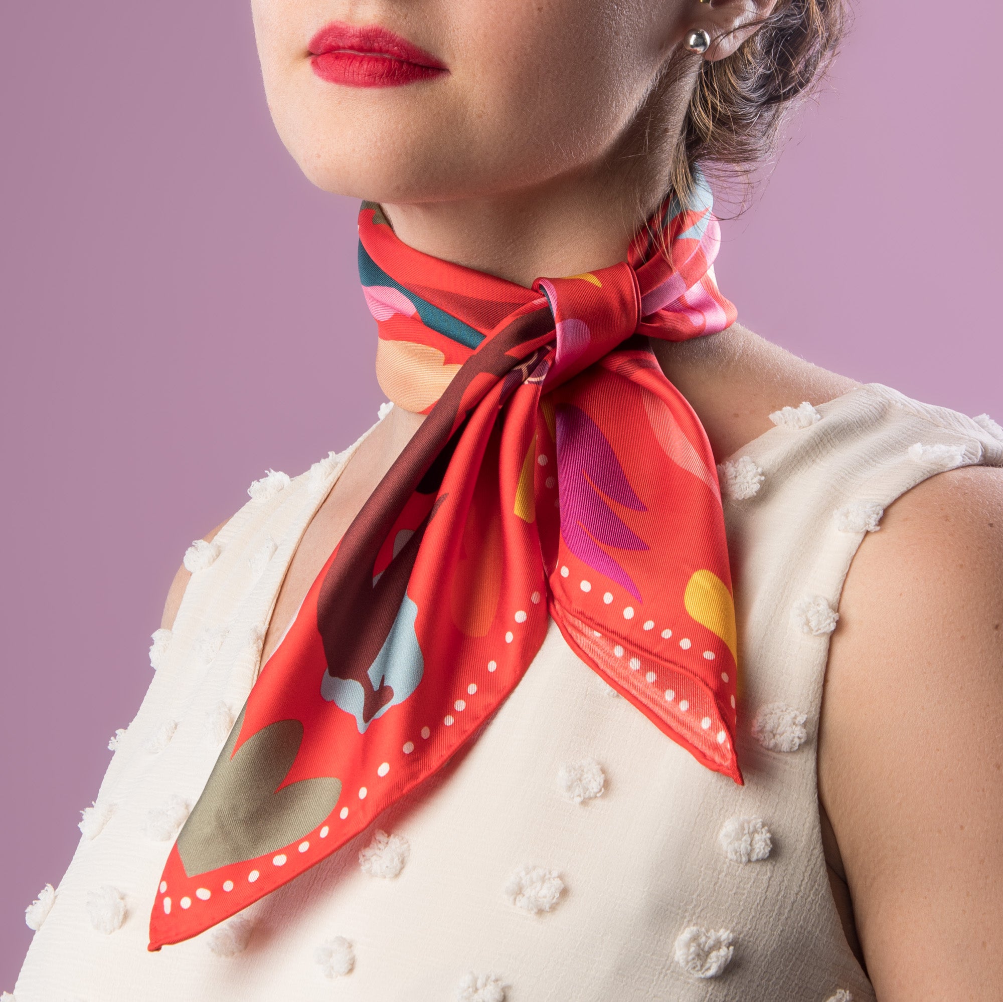 DORA NOLA - Neckerchief silk scarf - All the way - 20" x 20"
