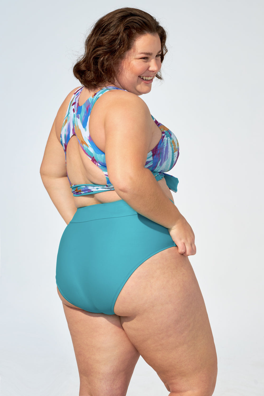 GENEVIEVE - Bikini top in Brush stroke and Turquoise - Selfish swimwear Top