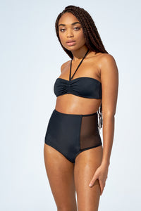 FLORENCE – High waist bikini bottom in Black and mesh - Selfish swimwear Bottom