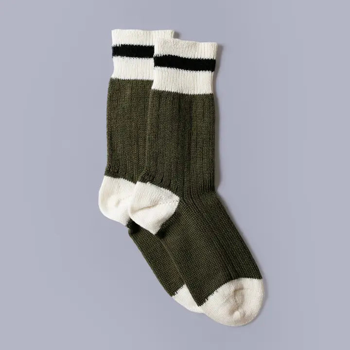 MUTTONHEAD-Mountain Socks - Olive Black Stripe
