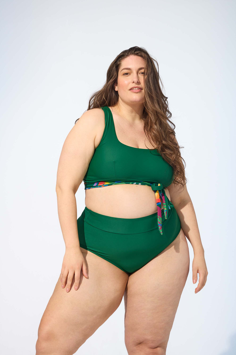 GENEVIEVE - Bikini top in Forest green and Essence print