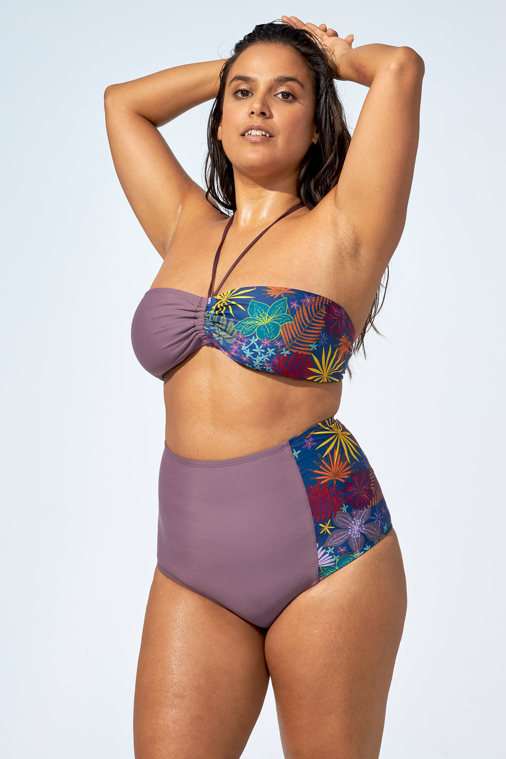 FLORENCE – High waist bikini bottom in Soft purple & Flower print - Selfish swimwear Bottom