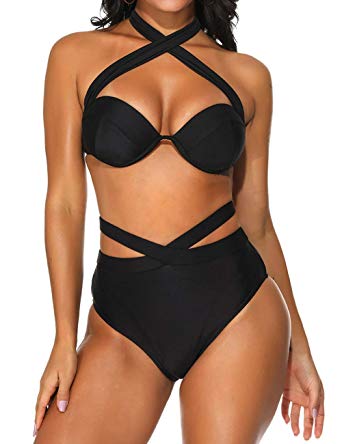 cross halter bandage bikini